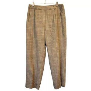 J. Mclaughlin | 100% Wool Plaid High Rise Straight Leg Trouser Pants Brown